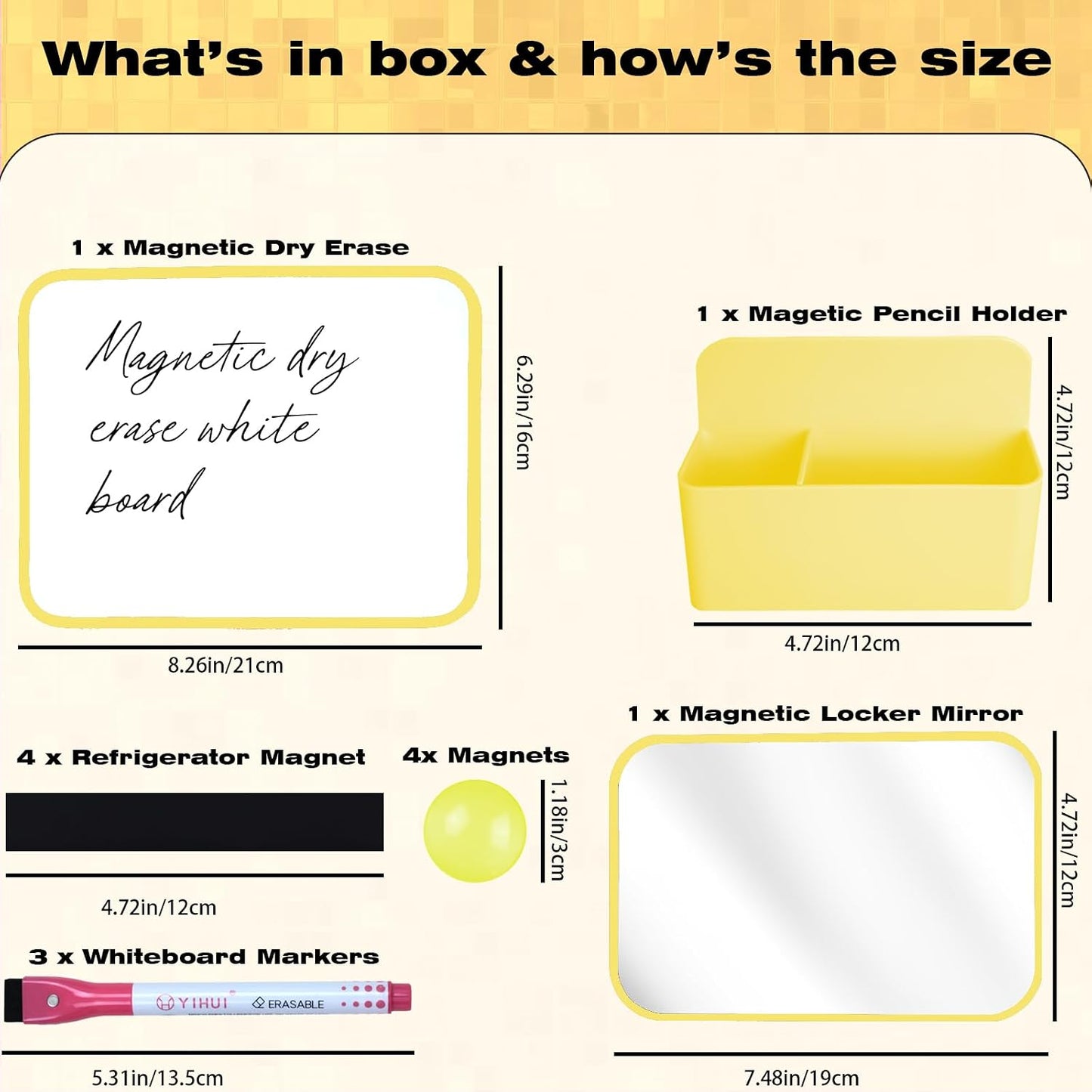 Magnetic Locker Marble Accessories Kit Pale Yellow Back to School Essentials Locker Organizer Supplies Include Mirror Whiteboard Pen Shelf Magnet Magnetic Buckle Back to School Essentials