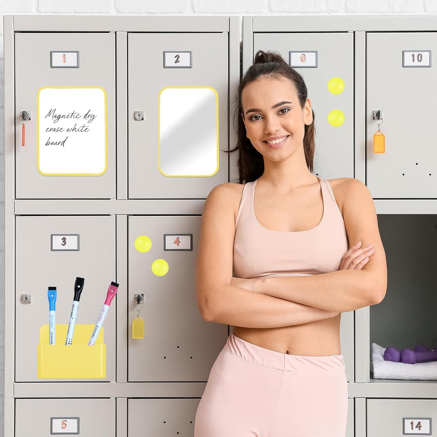Magnetic Locker Marble Accessories Kit Pale Yellow Back to School Essentials Locker Organizer Supplies Include Mirror Whiteboard Pen Shelf Magnet Magnetic Buckle Back to School Essentials