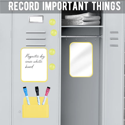 Magnetic Locker Marble Accessories Kit Pale Yellow Back to School Essentials Locker Organizer Supplies Include Mirror Whiteboard Pen Shelf Magnet Magnetic Buckle Back to School Essentials