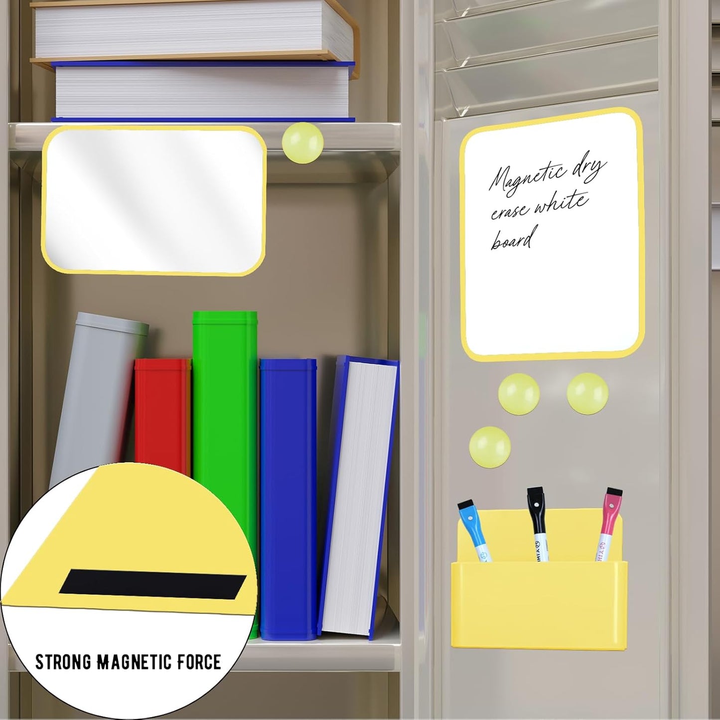 Magnetic Locker Marble Accessories Kit Pale Yellow Back to School Essentials Locker Organizer Supplies Include Mirror Whiteboard Pen Shelf Magnet Magnetic Buckle Back to School Essentials
