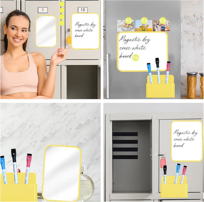Magnetic Locker Marble Accessories Kit Pale Yellow Back to School Essentials Locker Organizer Supplies Include Mirror Whiteboard Pen Shelf Magnet Magnetic Buckle Back to School Essentials