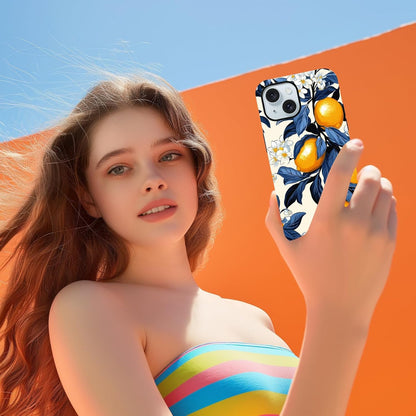 Cute Lemon White Flower Phone Case for iPhone 15 Case 6.1", Aesthetic Trendy Floral Pattern Design 2-in-1 Matte Cover Shockproof Slim Soft TPU Hard PC Protection Girls Women Funda