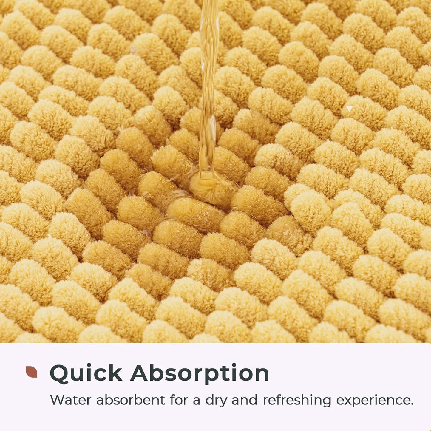Chenille Bathroom Rugs Mat 24"x17", Non-Slip Bath Mat for Bathroom Floor & Bathtub, Washable Soft Shower Shag Bath Rugs, Durable Fluffy Thick Water Absorbent Microfiber Shower Mat, Yellow