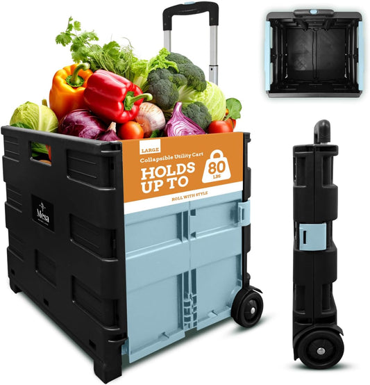 Ultra-Slim Rolling Collapsible Storage Pack-N-Roll Utility-carts, with Telescopic Handle, for Home, Garden, Shopping, Office, School use, Medium, Yellow & Black