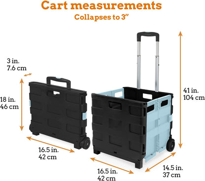 Ultra-Slim Rolling Collapsible Storage Pack-N-Roll Utility-carts, with Telescopic Handle, for Home, Garden, Shopping, Office, School use, Medium, Yellow & Black