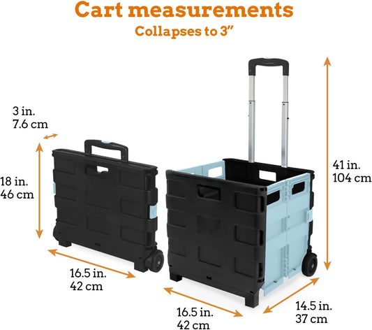 Ultra-Slim Rolling Collapsible Storage Pack-N-Roll Utility-carts, with Telescopic Handle, for Home, Garden, Shopping, Office, School use, Medium, Yellow & Black