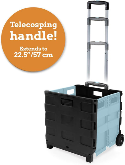 Ultra-Slim Rolling Collapsible Storage Pack-N-Roll Utility-carts, with Telescopic Handle, for Home, Garden, Shopping, Office, School use, Medium, Yellow & Black