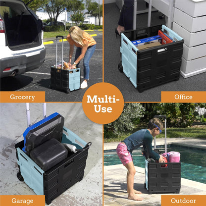 Ultra-Slim Rolling Collapsible Storage Pack-N-Roll Utility-carts, with Telescopic Handle, for Home, Garden, Shopping, Office, School use, Medium, Yellow & Black
