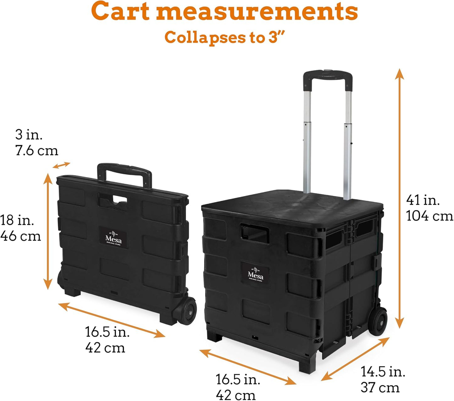 Ultra-Slim Rolling Collapsible Storage Pack-N-Roll Utility-carts, with Telescopic Handle, for Home, Garden, Shopping, Office, School use, Medium, Yellow & Black