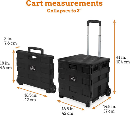 Ultra-Slim Rolling Collapsible Storage Pack-N-Roll Utility-carts, with Telescopic Handle, for Home, Garden, Shopping, Office, School use, Medium, Yellow & Black