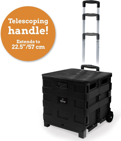 Ultra-Slim Rolling Collapsible Storage Pack-N-Roll Utility-carts, with Telescopic Handle, for Home, Garden, Shopping, Office, School use, Medium, Yellow & Black