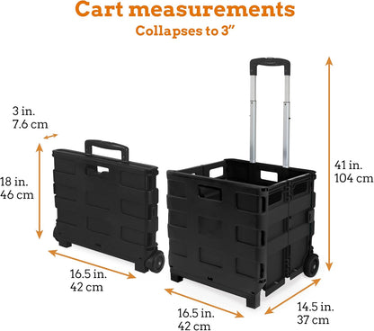 Ultra-Slim Rolling Collapsible Storage Pack-N-Roll Utility-carts, with Telescopic Handle, for Home, Garden, Shopping, Office, School use, Medium, Yellow & Black