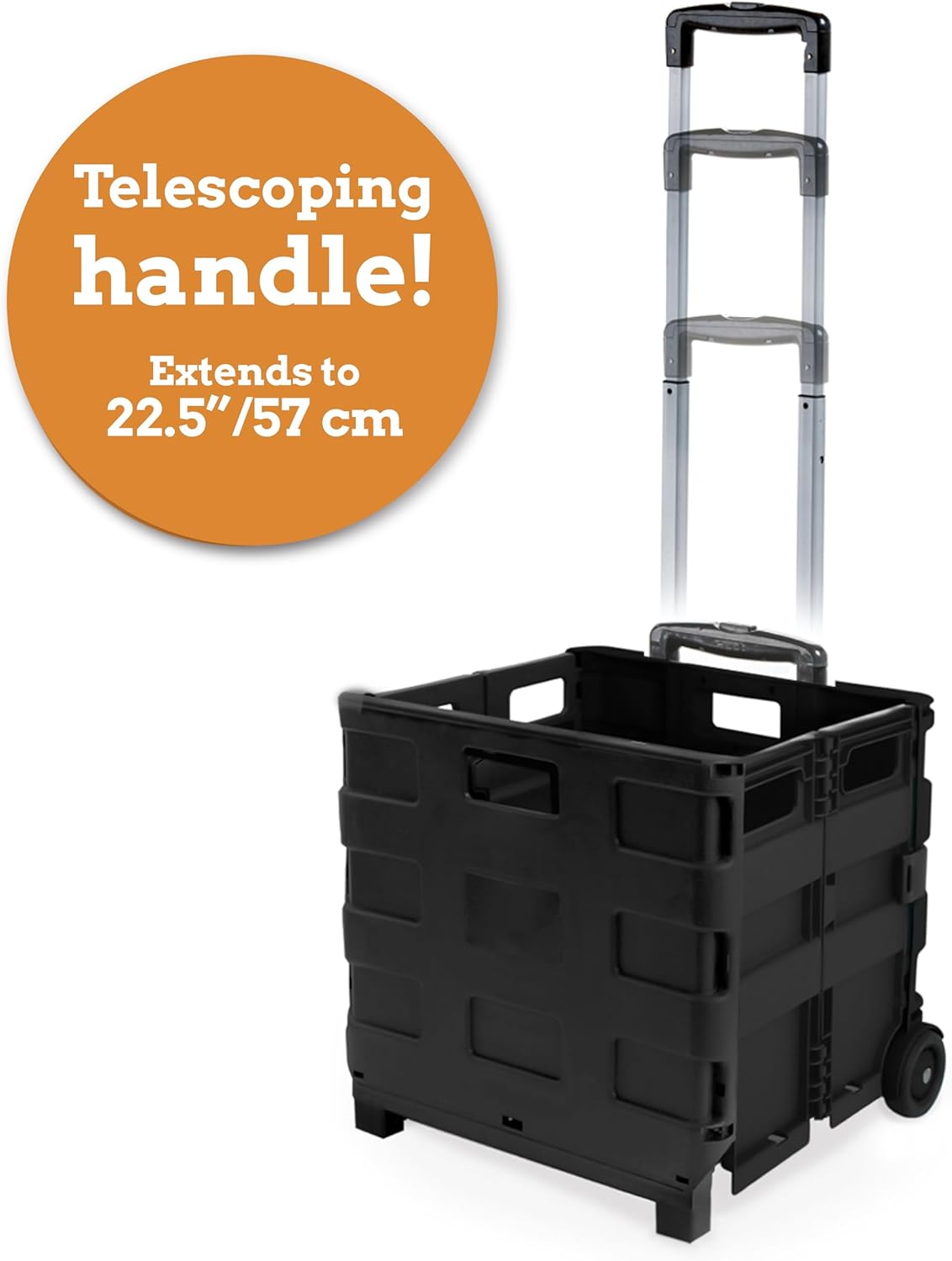 Ultra-Slim Rolling Collapsible Storage Pack-N-Roll Utility-carts, with Telescopic Handle, for Home, Garden, Shopping, Office, School use, Medium, Yellow & Black