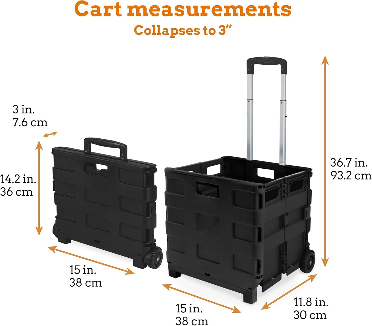 Ultra-Slim Rolling Collapsible Storage Pack-N-Roll Utility-carts, with Telescopic Handle, for Home, Garden, Shopping, Office, School use, Medium, Yellow & Black