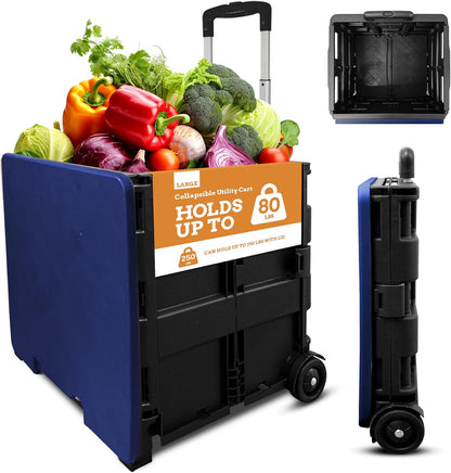 Ultra-Slim Rolling Collapsible Storage Pack-N-Roll Utility-carts, with Telescopic Handle, for Home, Garden, Shopping, Office, School use, Medium, Yellow & Black