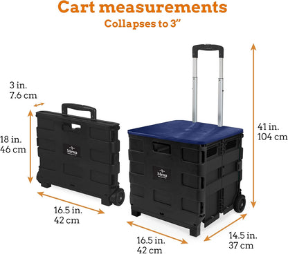 Ultra-Slim Rolling Collapsible Storage Pack-N-Roll Utility-carts, with Telescopic Handle, for Home, Garden, Shopping, Office, School use, Medium, Yellow & Black