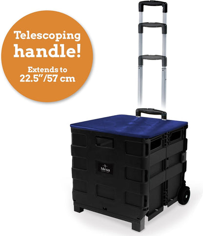 Ultra-Slim Rolling Collapsible Storage Pack-N-Roll Utility-carts, with Telescopic Handle, for Home, Garden, Shopping, Office, School use, Medium, Yellow & Black
