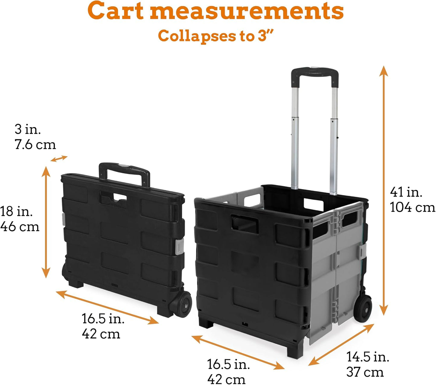 Ultra-Slim Rolling Collapsible Storage Pack-N-Roll Utility-carts, with Telescopic Handle, for Home, Garden, Shopping, Office, School use, Medium, Yellow & Black