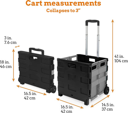 Ultra-Slim Rolling Collapsible Storage Pack-N-Roll Utility-carts, with Telescopic Handle, for Home, Garden, Shopping, Office, School use, Medium, Yellow & Black