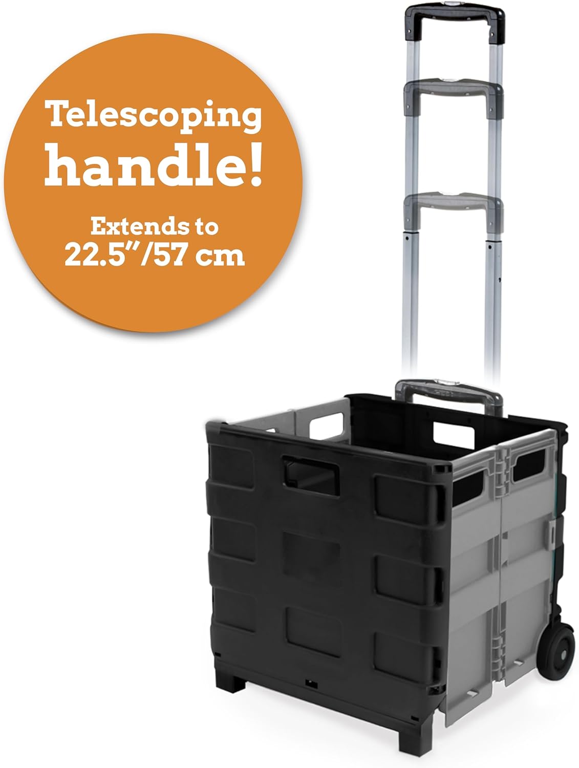 Ultra-Slim Rolling Collapsible Storage Pack-N-Roll Utility-carts, with Telescopic Handle, for Home, Garden, Shopping, Office, School use, Medium, Yellow & Black