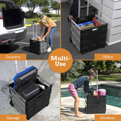 Ultra-Slim Rolling Collapsible Storage Pack-N-Roll Utility-carts, with Telescopic Handle, for Home, Garden, Shopping, Office, School use, Medium, Yellow & Black