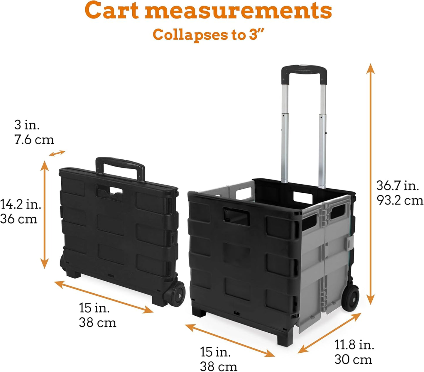 Ultra-Slim Rolling Collapsible Storage Pack-N-Roll Utility-carts, with Telescopic Handle, for Home, Garden, Shopping, Office, School use, Medium, Yellow & Black