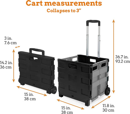Ultra-Slim Rolling Collapsible Storage Pack-N-Roll Utility-carts, with Telescopic Handle, for Home, Garden, Shopping, Office, School use, Medium, Yellow & Black