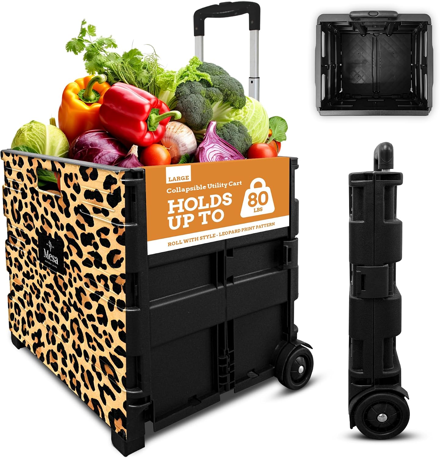 Ultra-Slim Rolling Collapsible Storage Pack-N-Roll Utility-carts, with Telescopic Handle, for Home, Garden, Shopping, Office, School use, Medium, Yellow & Black