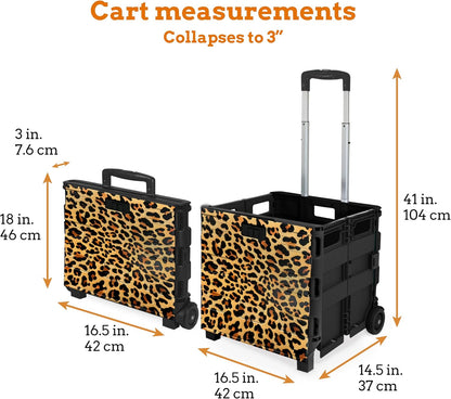 Ultra-Slim Rolling Collapsible Storage Pack-N-Roll Utility-carts, with Telescopic Handle, for Home, Garden, Shopping, Office, School use, Medium, Yellow & Black