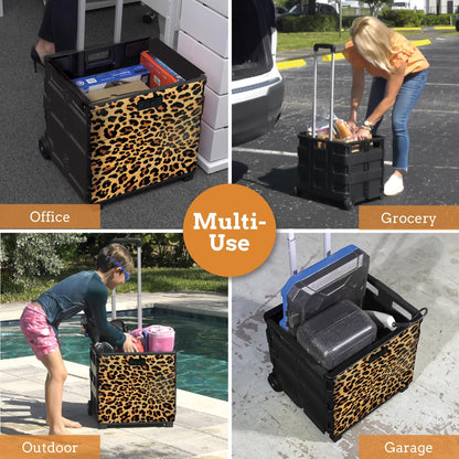 Ultra-Slim Rolling Collapsible Storage Pack-N-Roll Utility-carts, with Telescopic Handle, for Home, Garden, Shopping, Office, School use, Medium, Yellow & Black