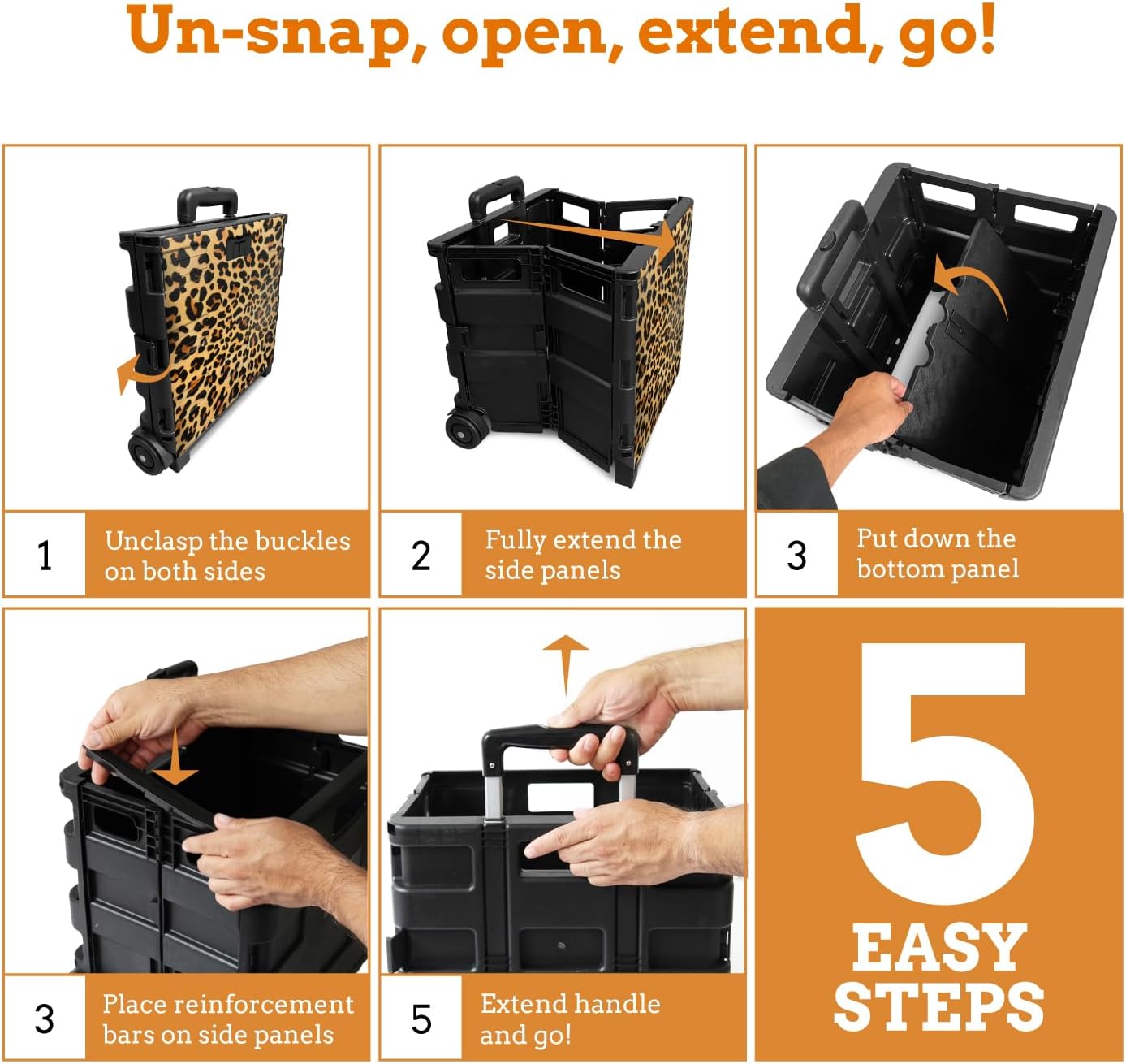 Ultra-Slim Rolling Collapsible Storage Pack-N-Roll Utility-carts, with Telescopic Handle, for Home, Garden, Shopping, Office, School use, Medium, Yellow & Black