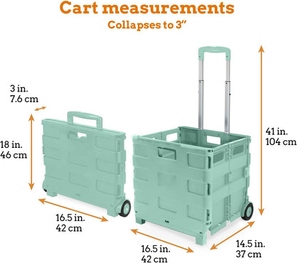 Ultra-Slim Rolling Collapsible Storage Pack-N-Roll Utility-carts, with Telescopic Handle, for Home, Garden, Shopping, Office, School use, Medium, Yellow & Black