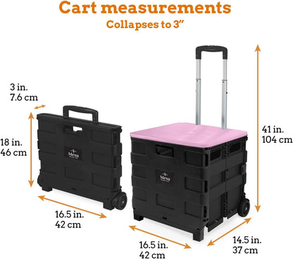 Ultra-Slim Rolling Collapsible Storage Pack-N-Roll Utility-carts, with Telescopic Handle, for Home, Garden, Shopping, Office, School use, Medium, Yellow & Black