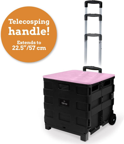 Ultra-Slim Rolling Collapsible Storage Pack-N-Roll Utility-carts, with Telescopic Handle, for Home, Garden, Shopping, Office, School use, Medium, Yellow & Black
