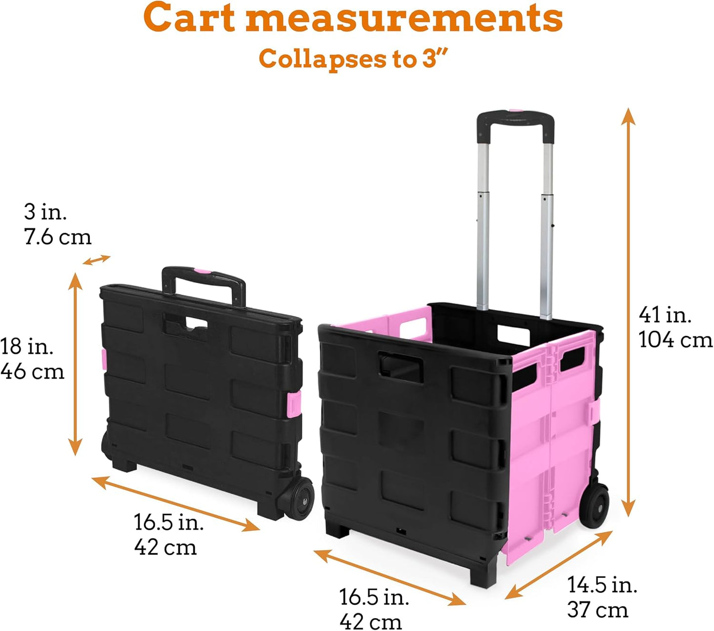 Ultra-Slim Rolling Collapsible Storage Pack-N-Roll Utility-carts, with Telescopic Handle, for Home, Garden, Shopping, Office, School use, Medium, Yellow & Black