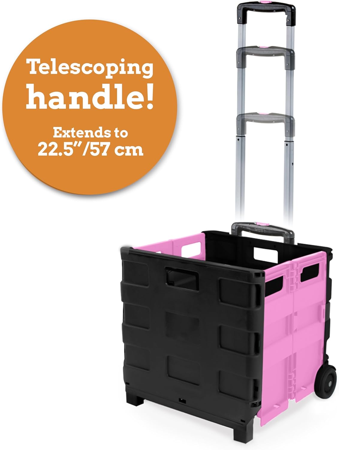 Ultra-Slim Rolling Collapsible Storage Pack-N-Roll Utility-carts, with Telescopic Handle, for Home, Garden, Shopping, Office, School use, Medium, Yellow & Black