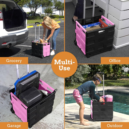Ultra-Slim Rolling Collapsible Storage Pack-N-Roll Utility-carts, with Telescopic Handle, for Home, Garden, Shopping, Office, School use, Medium, Yellow & Black