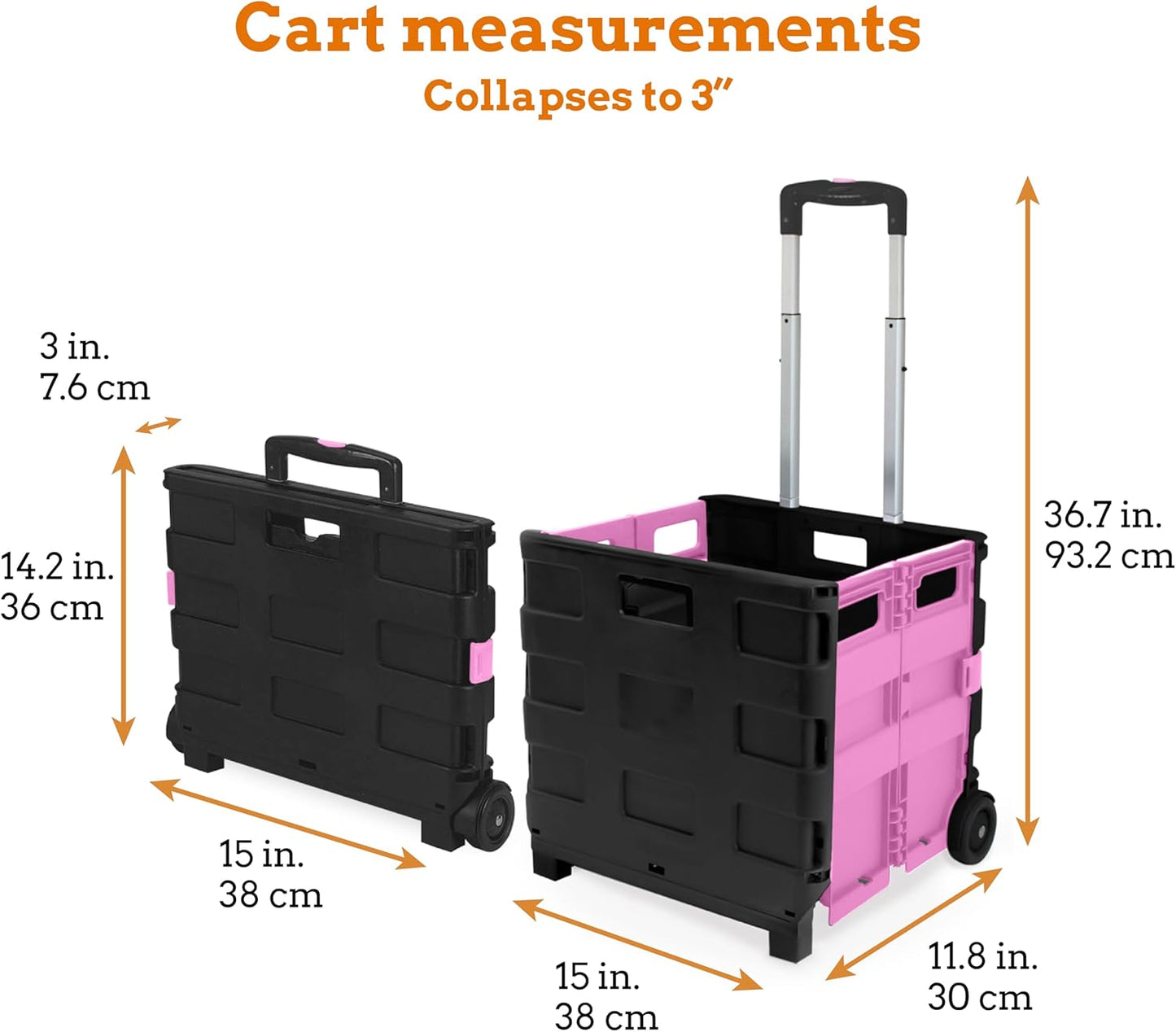Ultra-Slim Rolling Collapsible Storage Pack-N-Roll Utility-carts, with Telescopic Handle, for Home, Garden, Shopping, Office, School use, Medium, Yellow & Black