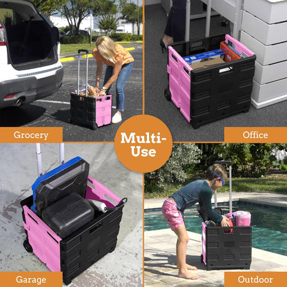 Ultra-Slim Rolling Collapsible Storage Pack-N-Roll Utility-carts, with Telescopic Handle, for Home, Garden, Shopping, Office, School use, Medium, Yellow & Black