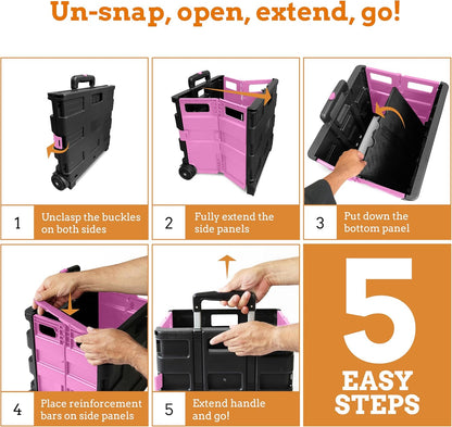 Ultra-Slim Rolling Collapsible Storage Pack-N-Roll Utility-carts, with Telescopic Handle, for Home, Garden, Shopping, Office, School use, Medium, Yellow & Black