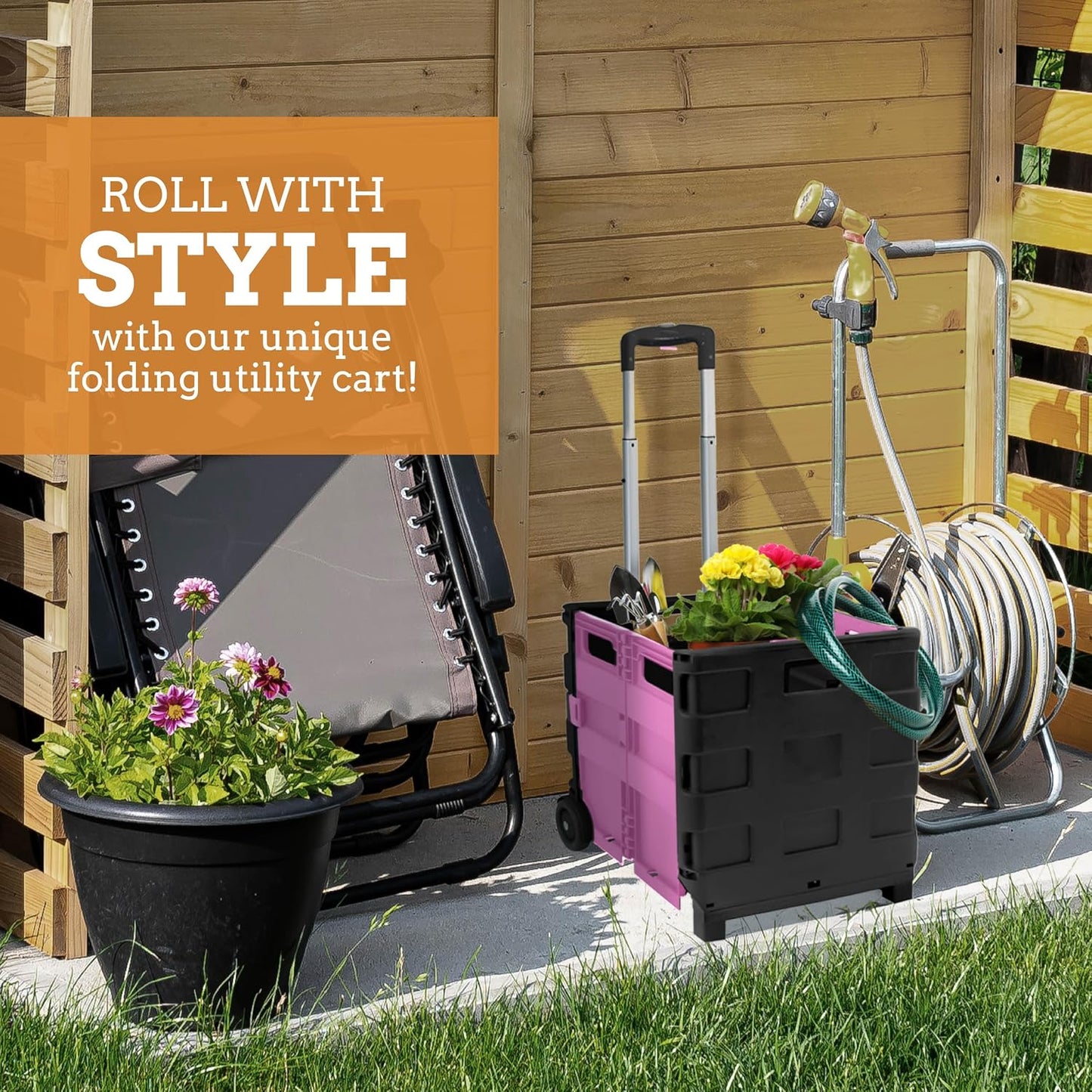 Ultra-Slim Rolling Collapsible Storage Pack-N-Roll Utility-carts, with Telescopic Handle, for Home, Garden, Shopping, Office, School use, Medium, Yellow & Black