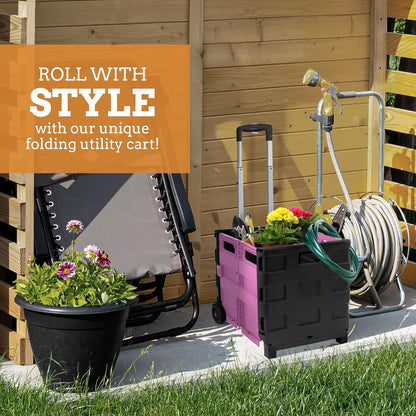 Ultra-Slim Rolling Collapsible Storage Pack-N-Roll Utility-carts, with Telescopic Handle, for Home, Garden, Shopping, Office, School use, Medium, Yellow & Black