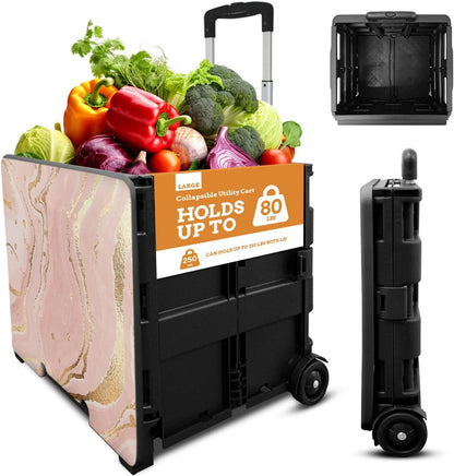 Ultra-Slim Rolling Collapsible Storage Pack-N-Roll Utility-carts, with Telescopic Handle, for Home, Garden, Shopping, Office, School use, Medium, Yellow & Black