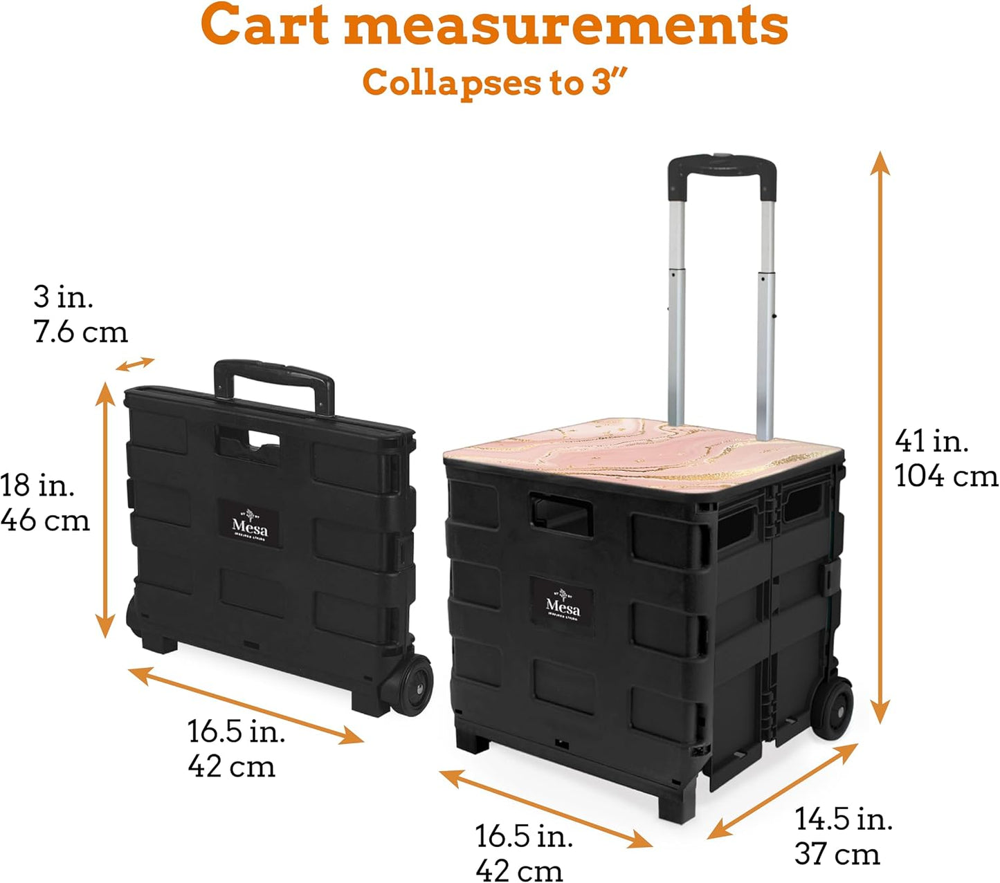 Ultra-Slim Rolling Collapsible Storage Pack-N-Roll Utility-carts, with Telescopic Handle, for Home, Garden, Shopping, Office, School use, Medium, Yellow & Black