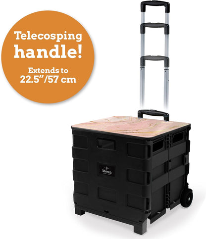 Ultra-Slim Rolling Collapsible Storage Pack-N-Roll Utility-carts, with Telescopic Handle, for Home, Garden, Shopping, Office, School use, Medium, Yellow & Black