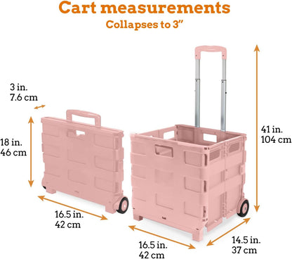 Ultra-Slim Rolling Collapsible Storage Pack-N-Roll Utility-carts, with Telescopic Handle, for Home, Garden, Shopping, Office, School use, Medium, Yellow & Black