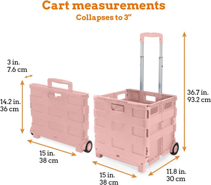 Ultra-Slim Rolling Collapsible Storage Pack-N-Roll Utility-carts, with Telescopic Handle, for Home, Garden, Shopping, Office, School use, Medium, Yellow & Black