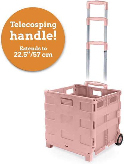 Ultra-Slim Rolling Collapsible Storage Pack-N-Roll Utility-carts, with Telescopic Handle, for Home, Garden, Shopping, Office, School use, Medium, Yellow & Black