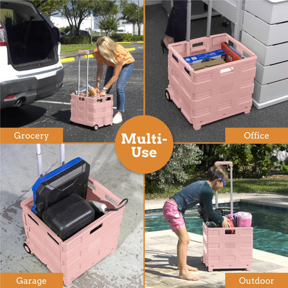 Ultra-Slim Rolling Collapsible Storage Pack-N-Roll Utility-carts, with Telescopic Handle, for Home, Garden, Shopping, Office, School use, Medium, Yellow & Black