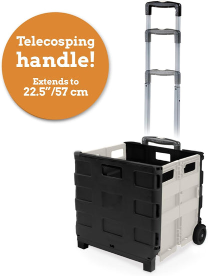 Ultra-Slim Rolling Collapsible Storage Pack-N-Roll Utility-carts, with Telescopic Handle, for Home, Garden, Shopping, Office, School use, Medium, Yellow & Black